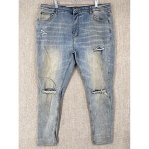 Serenade Jeans Distressed Ripped Fitted Stretch Denim Streetwear Yellow Tint 40